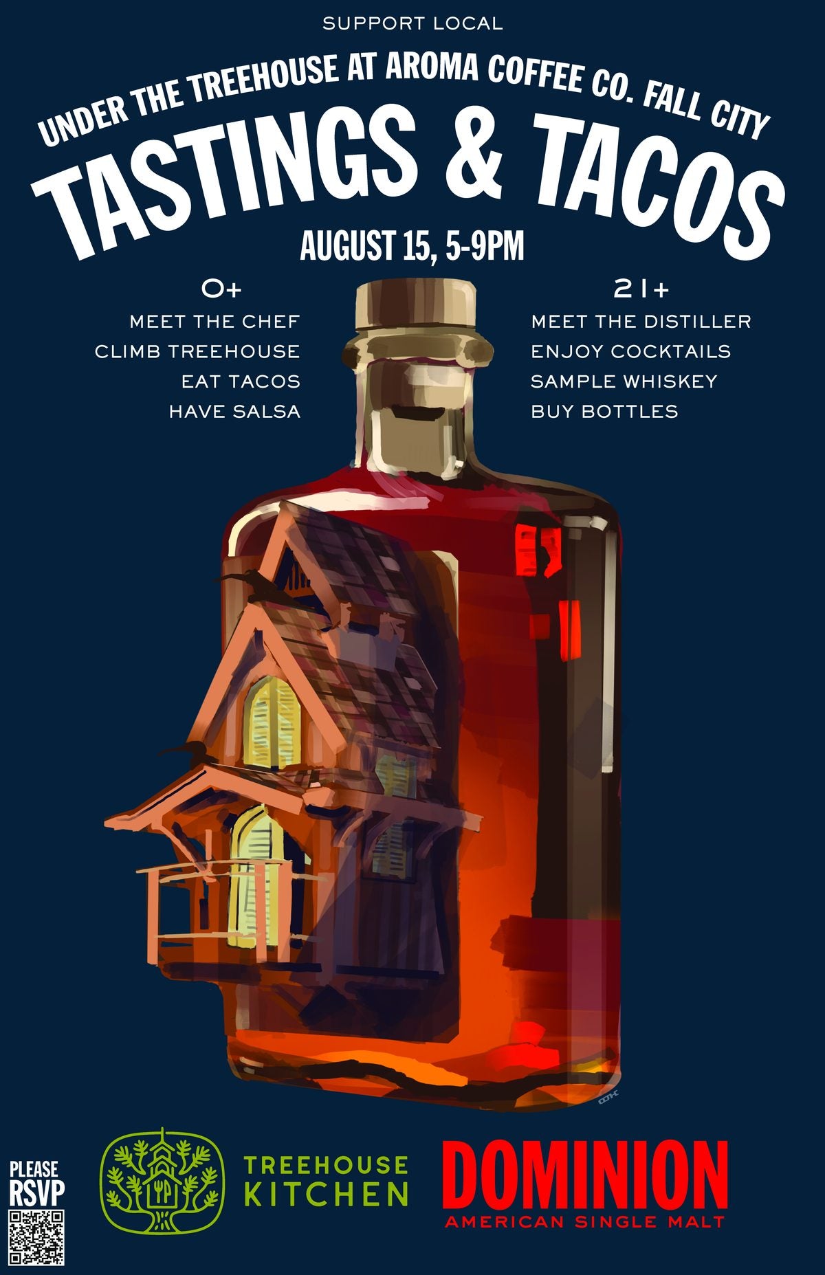 Tastings & Tacos event poster V2 — Aug 15, 2026, Aroma Coffee Co. Fall City